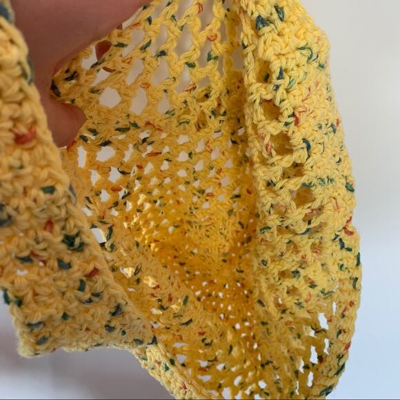 Hand Knit Netted Woven Yellow Shoulder Boho Shopper Bag Purse - Picture 4 of 4